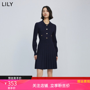 LILY2024春新款女装气质通勤时尚复古中长款针织连衣裙小个子内搭