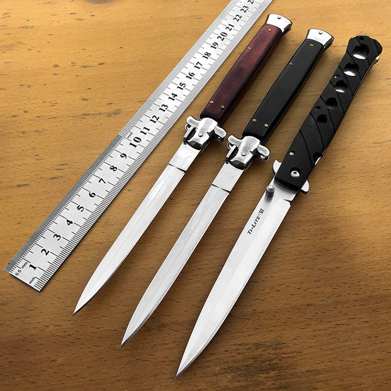 akc折叠刀户外军工刀长款黑手党折刀弹簧钢刀防身刀高硬度战术刀