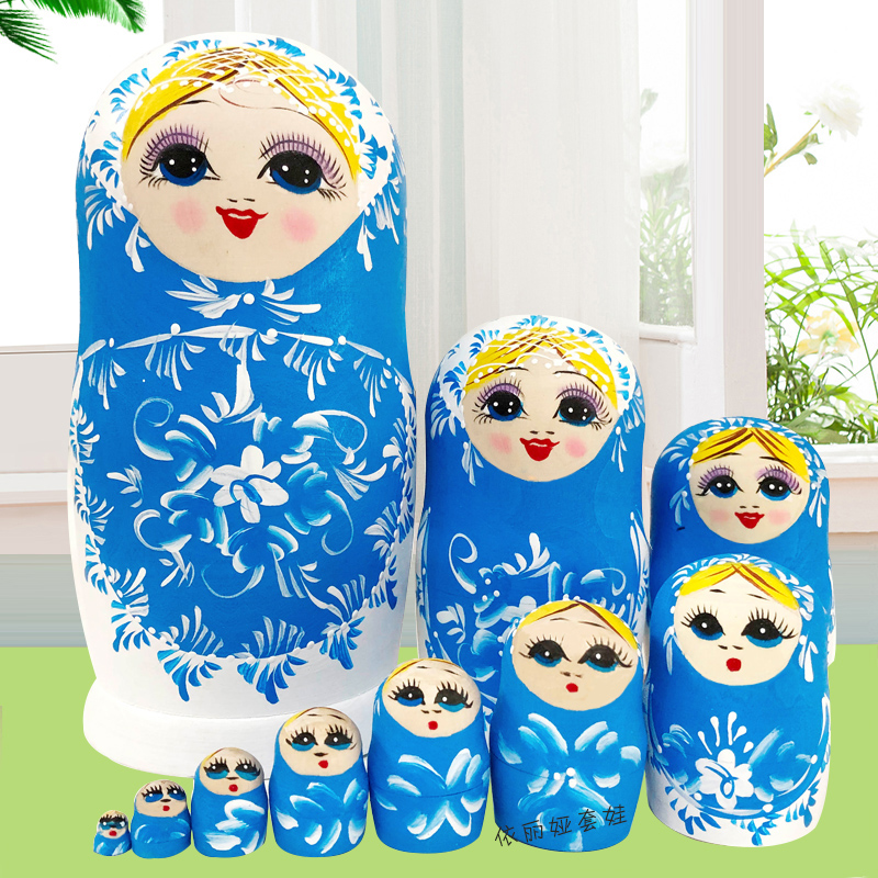 10层俄罗斯套娃玩具实木手绘儿童益