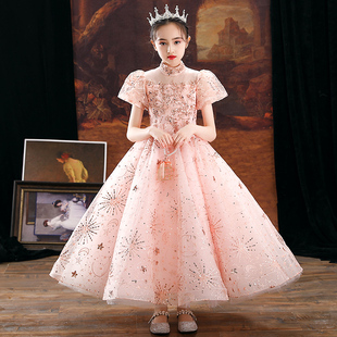 女童生日公主裙儿童高端婚纱花童小女孩主持人钢琴演奏晚礼服粉色