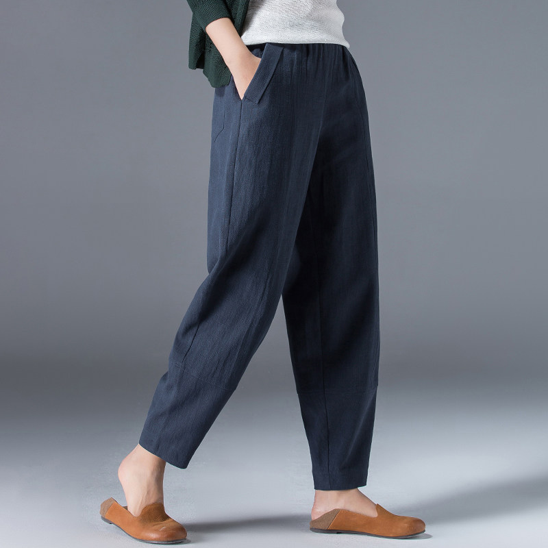 苎麻裤子灯笼裤女宽松休闲棉麻女裤亚麻春秋老爹萝卜裤九分哈伦裤