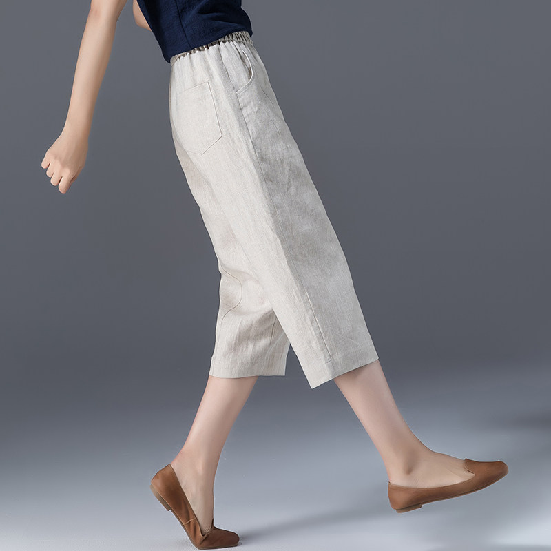 7分亚麻女裤夏季薄款七分裤夏棉麻裤子休闲八分裤麻料老爹哈伦裤