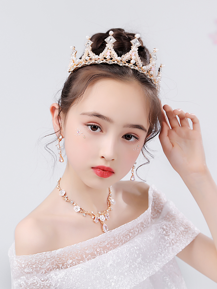 皇冠头饰儿童公主可爱生日金色套装主持人走秀小朋友学生女孩王冠