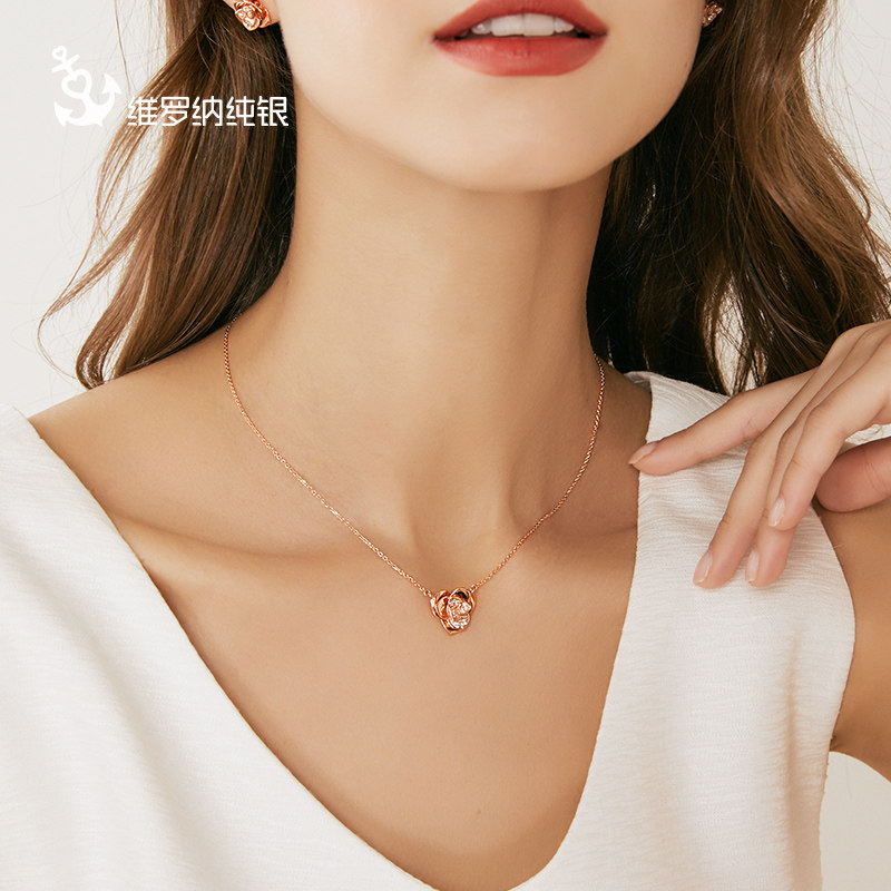 维罗纳玫瑰项链女纯银锁骨链女个性情人节礼物送女友抖音同款网红