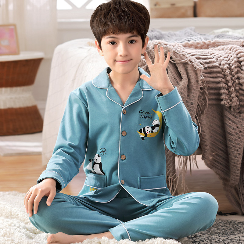 儿童睡衣男孩长袖纯棉春秋季卡通男童睡衣中大童家居服童装可外穿