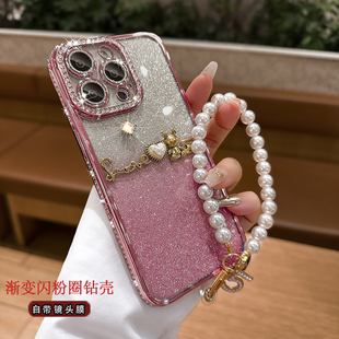 适用苹果15手机壳女款新奢华水钻iphone14proMax保护套全包防摔13pro带镜头膜12软硅胶plus镜面超薄网红闪粉