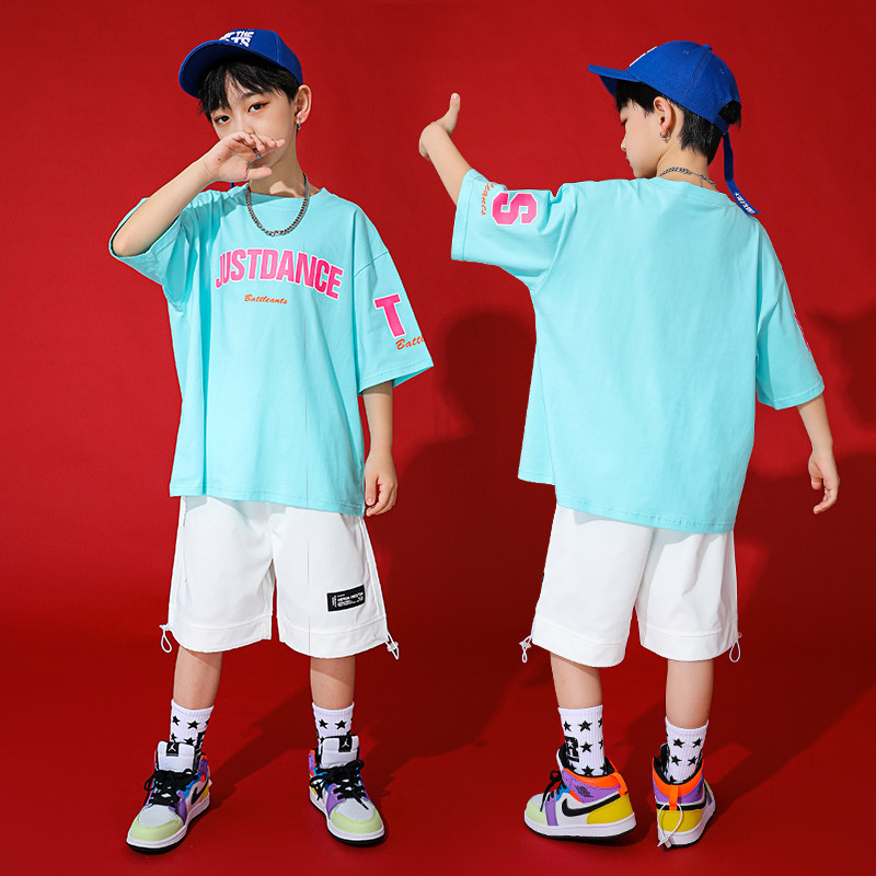 儿童街舞潮装男童夏季短袖套装男孩炫酷帅气舞台嘻哈hiphop演出服
