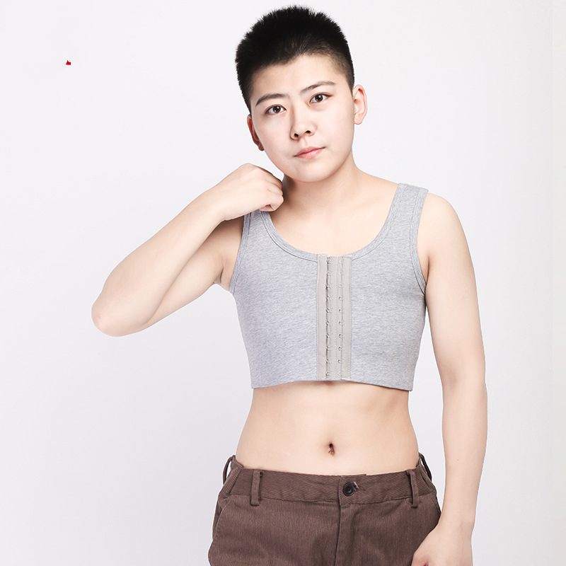 前搭扣绷带高弹力紧身束胸衣les tt女扮男装藏胸内衣透气棉短背心
