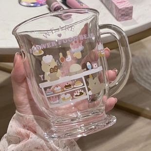 原创可爱小熊蛋糕玻璃杯设计小众高颜值ins卡通玻璃杯便携大容量