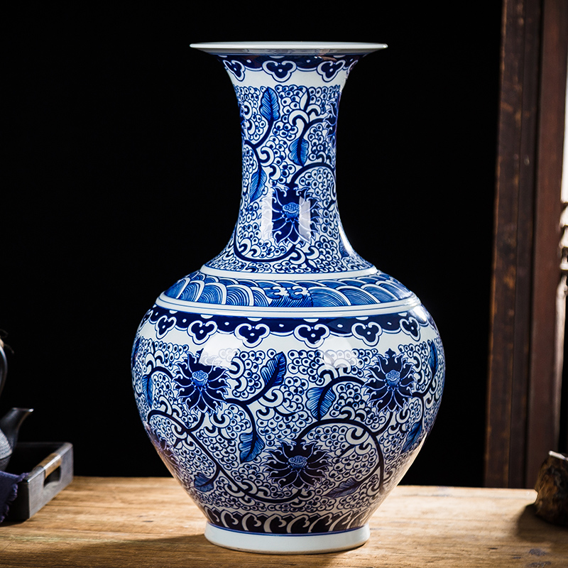 景德镇陶瓷器仿古手绘青花瓷花瓶摆件家居客厅插花玄关装饰品赏瓶