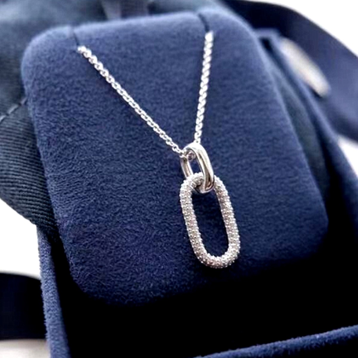 m系纯银925环扣项链女轻奢小众高级感钻石白金双环锁骨链圆环简约