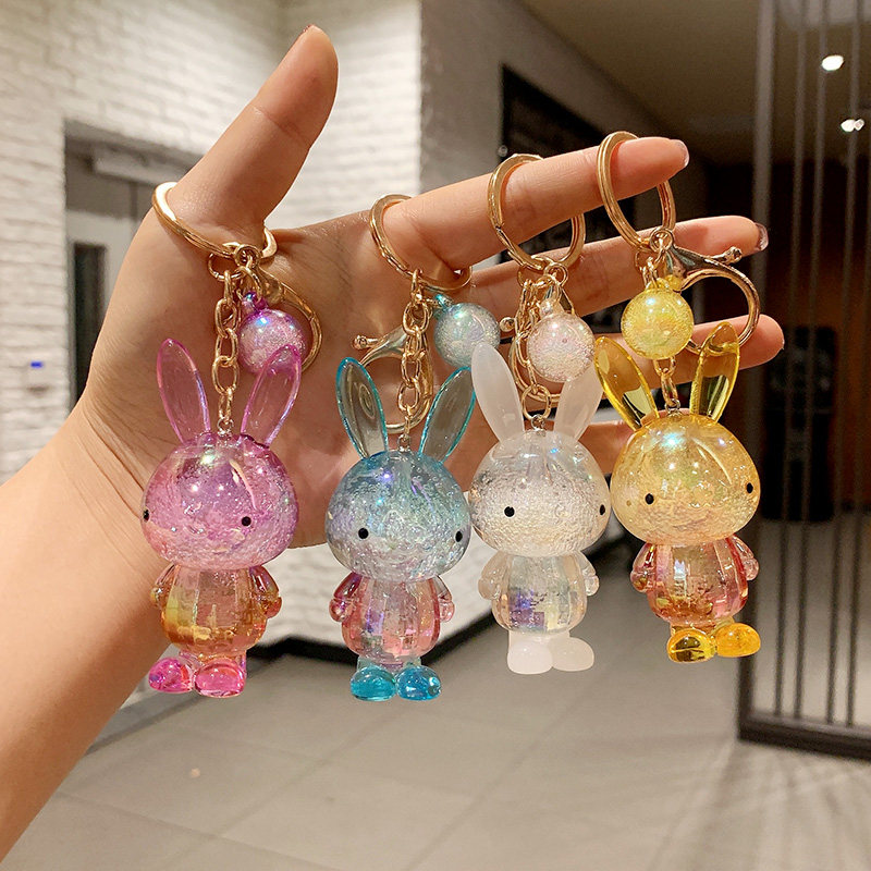 2022小兔子挂件水晶钥匙扣女透明可爱卡通玩偶公仔汽车书包小挂饰