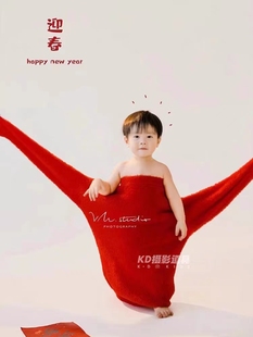 kd周岁宝宝新款新年圣诞红色毛衣对联影楼写真艺术照儿童摄影服装