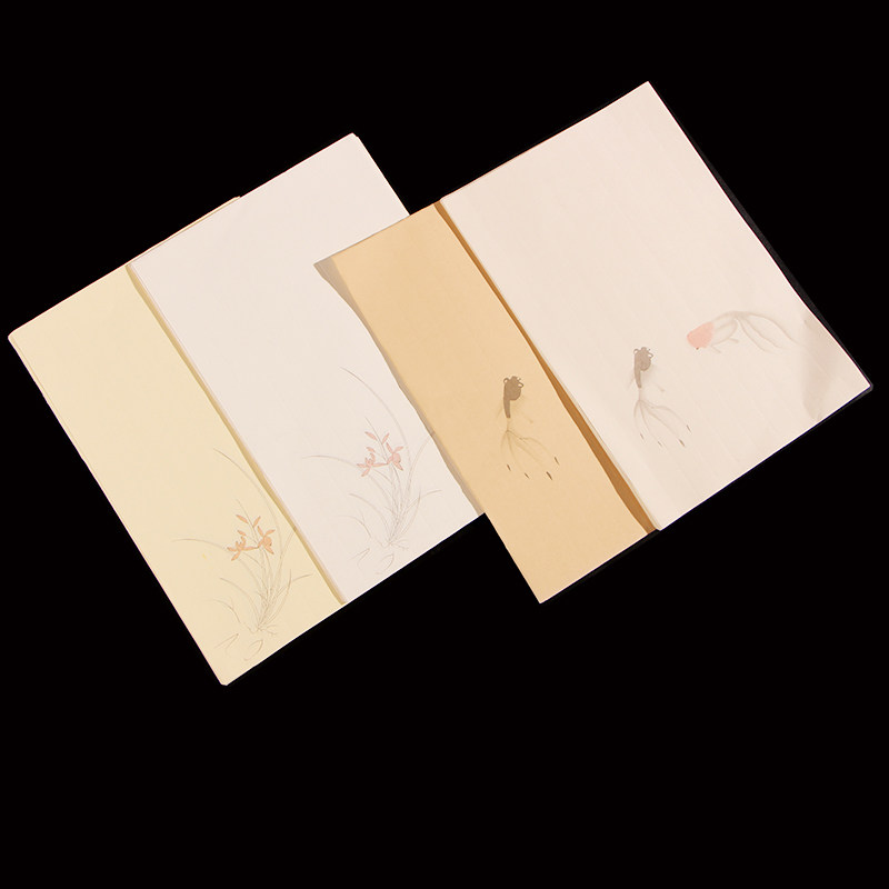 宣纸信笺翟氏套色印花水印粉彩信纸半生半熟宣纸