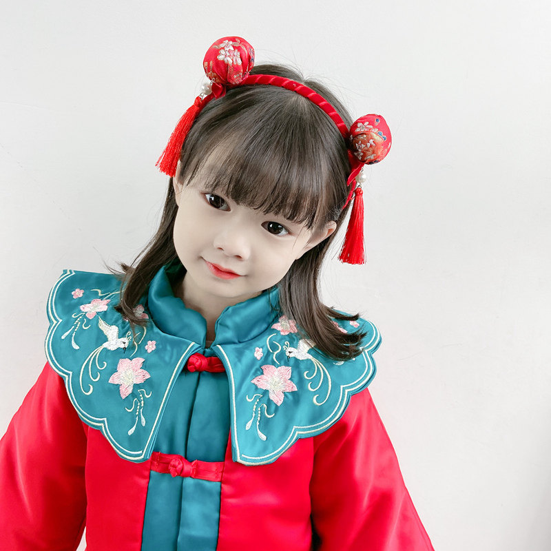 儿童过年汉服女童喜庆新年中国风流苏发箍古装配饰头箍唐装头饰品