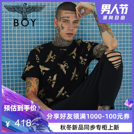 BOYLONDON满印LOGO圆领短袖T恤情侣男款B191NC406502