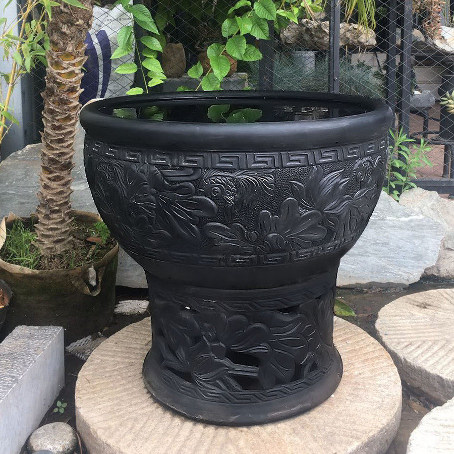 鱼缸客厅落地老北京鱼古法养鱼泥盆陶盆荷花鱼缸