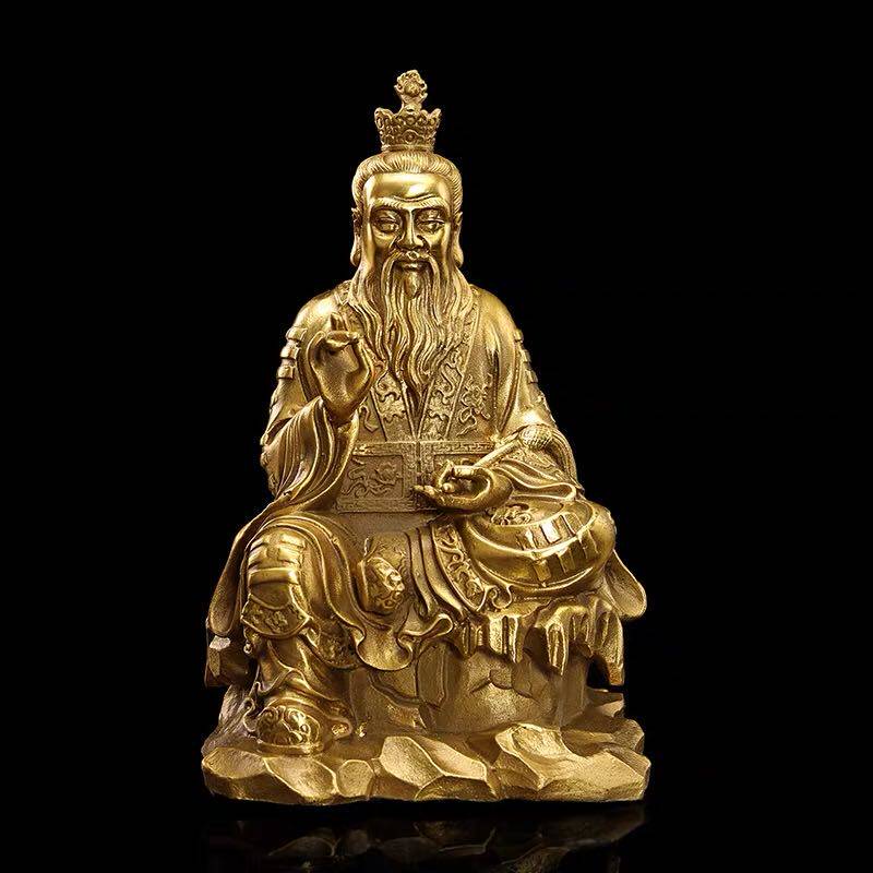 纯铜太上老君神像家用供奉太清道德天尊 老子铜像 道教 风水摆件