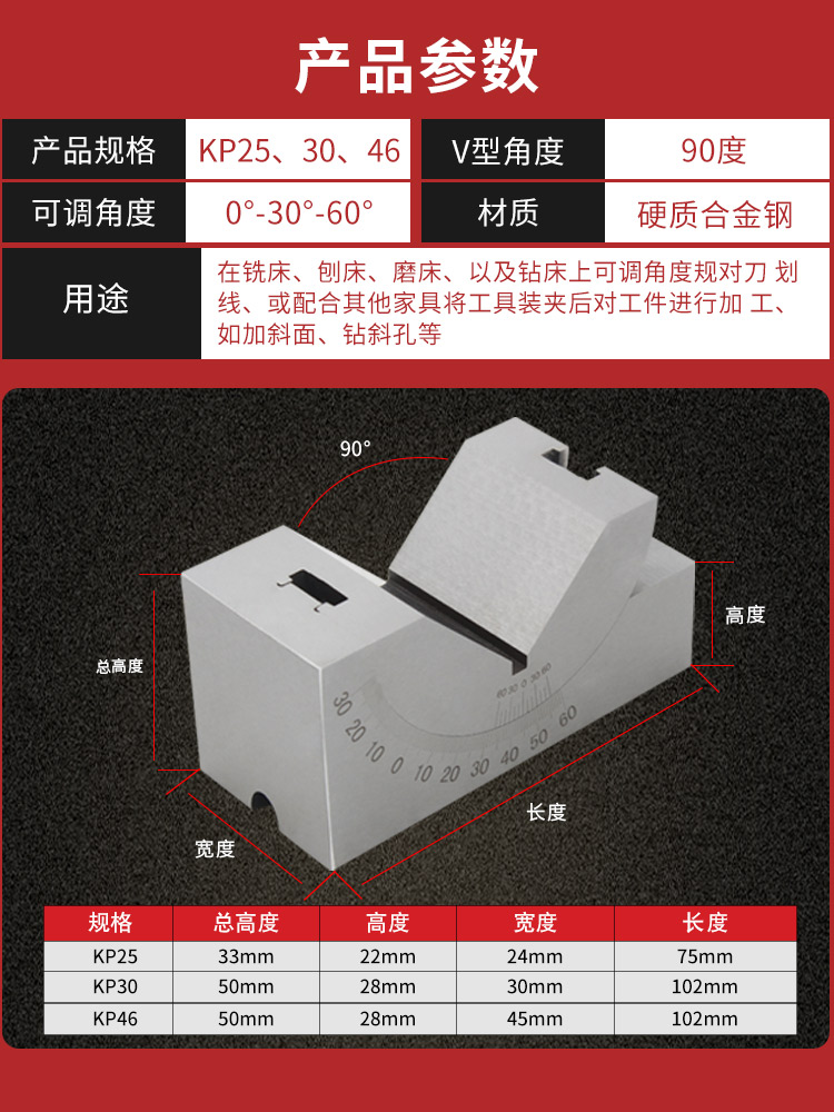 精密可调式角度规 磨床铣床角度垫块V型垫铁KP25 KP30 KP46角度器