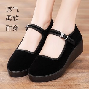 女士浅口布鞋厚底图片