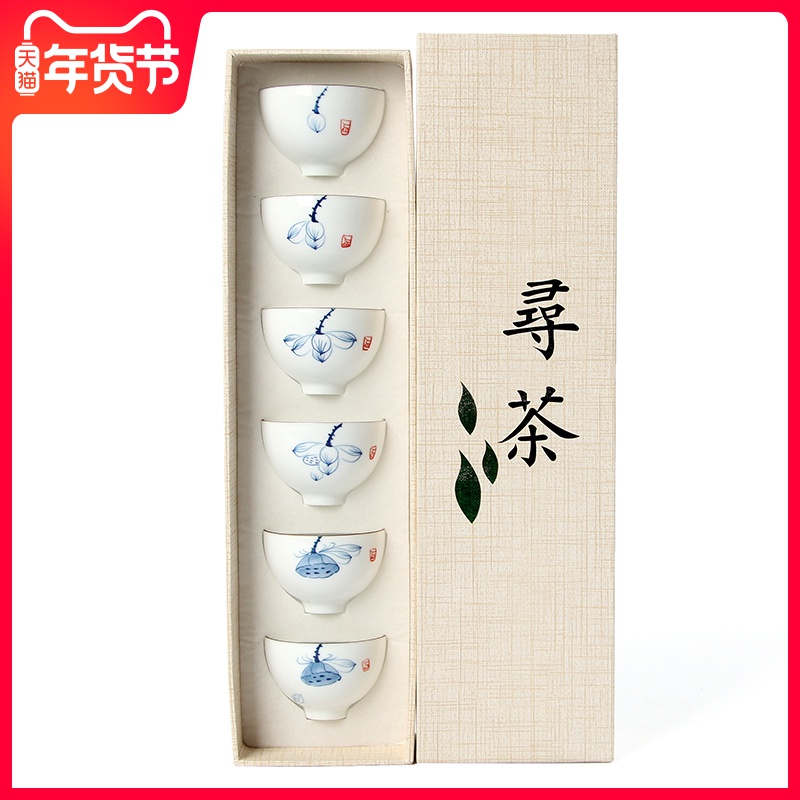 手绘功夫茶具套装家用杯子6只装陶瓷品茗杯小茶碗喝茶小茶杯茶盏|ruв категории кухня/посуда, посуда, другие - от Buy2taobao.com для оказания профессиональной услуги покупки агента Taobao