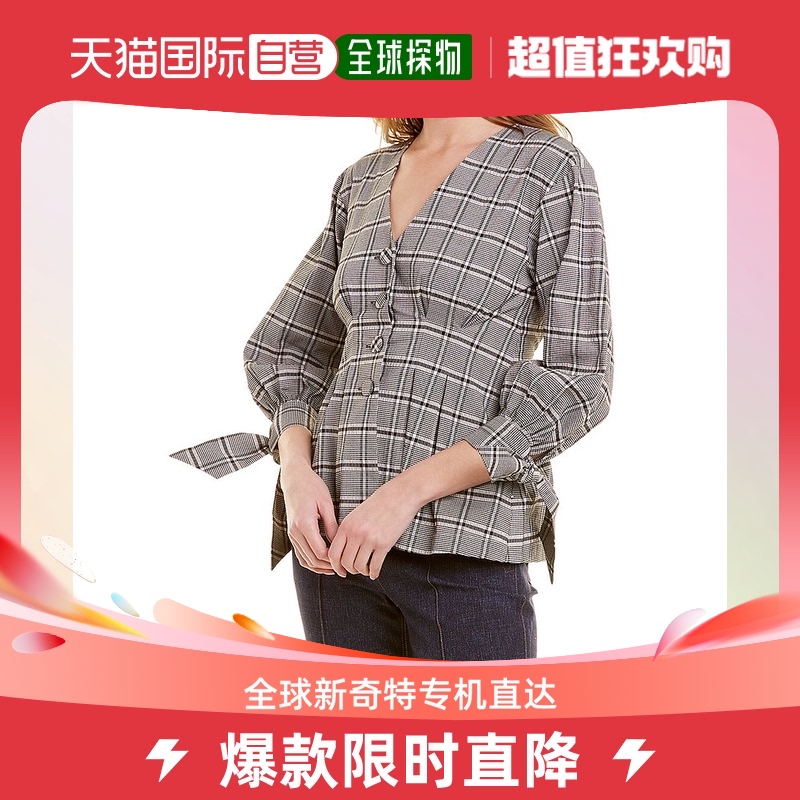 Pearl by Lela Rose Seersucker Plaid Top black 【美国奥莱】直