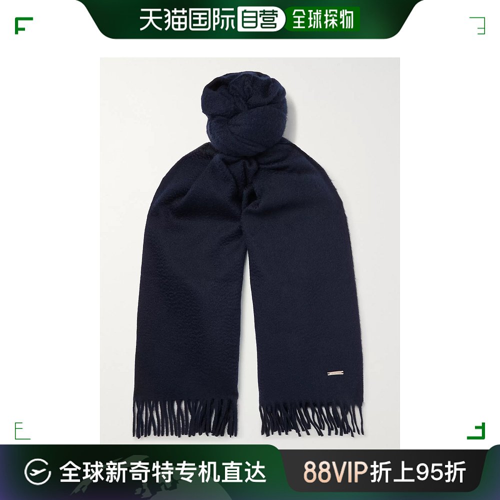 香港直邮潮奢 Loro Piana 诺悠翩雅 男士Logo精饰流苏羊绒围巾