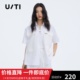 uti尤缇2022夏季新款白色印绣工装衬衫女短袖衬衣外套UI2D2189351