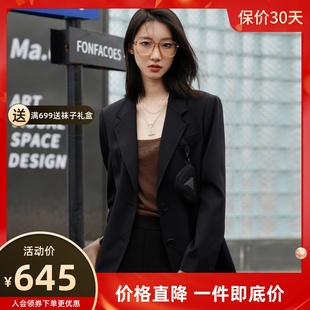 uti尤缇2023秋季新款 黑色小挂包配饰垫肩西装外套女UI340708090