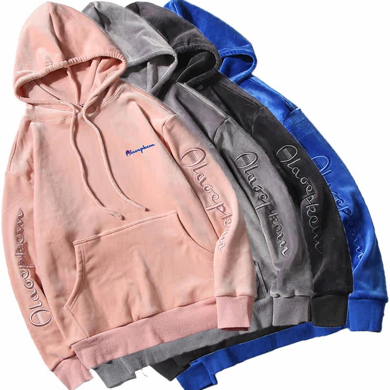 champion刺绣卫衣_冠军韩卫衣男女宽松套头连帽学生秋冬加绒加厚日系