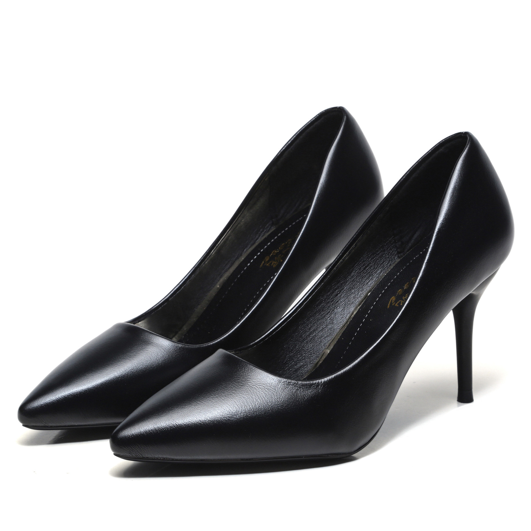 新款黑色少女高跟鞋尖头细跟百搭礼仪职业正装工作鞋舒适软面单鞋_3折