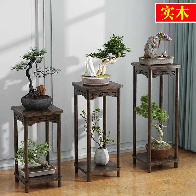 花架置物架客厅电视柜旁实木新中式楠竹雕花花台家庭室内复古花几