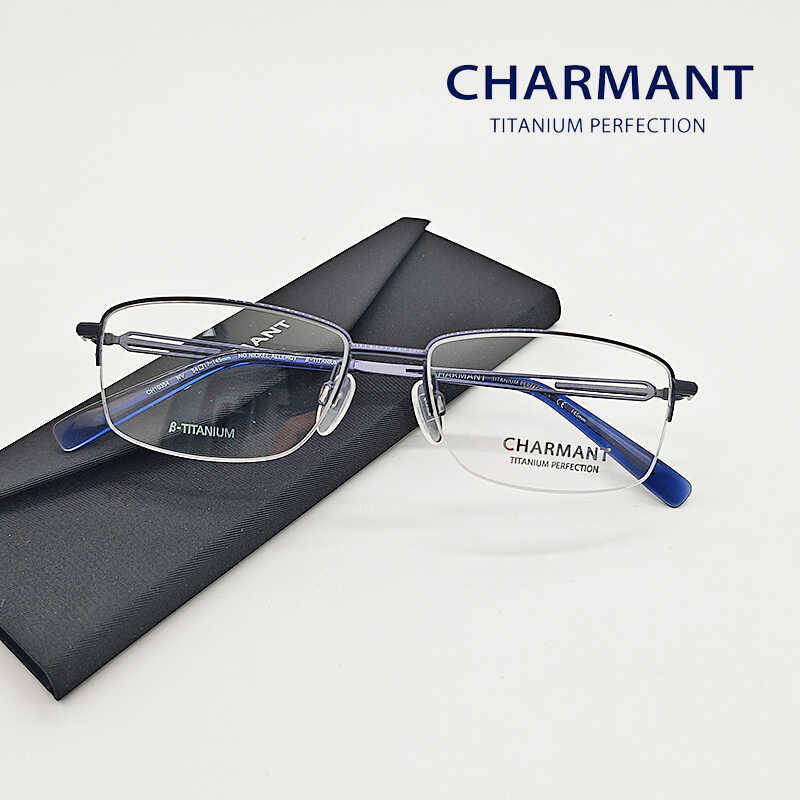 夏蒙B钛眼镜框蓝色半框超轻商务职业男式镜框可配近视镜片CH10354