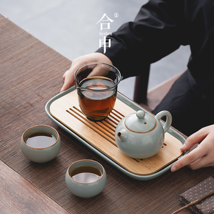 汝窑中式茶壶茶杯功夫茶具套装一壶两杯陶瓷西施壶伴手礼品盒高端