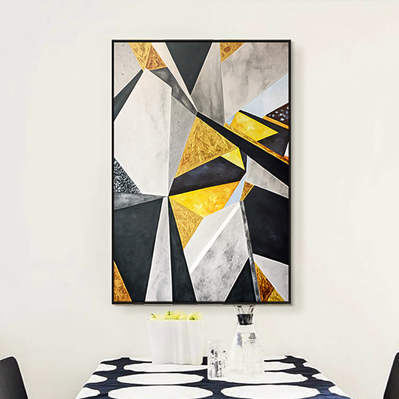 现代简约抽象挂画竖版手绘油画客厅入户玄关装饰画挂画 几何壁画