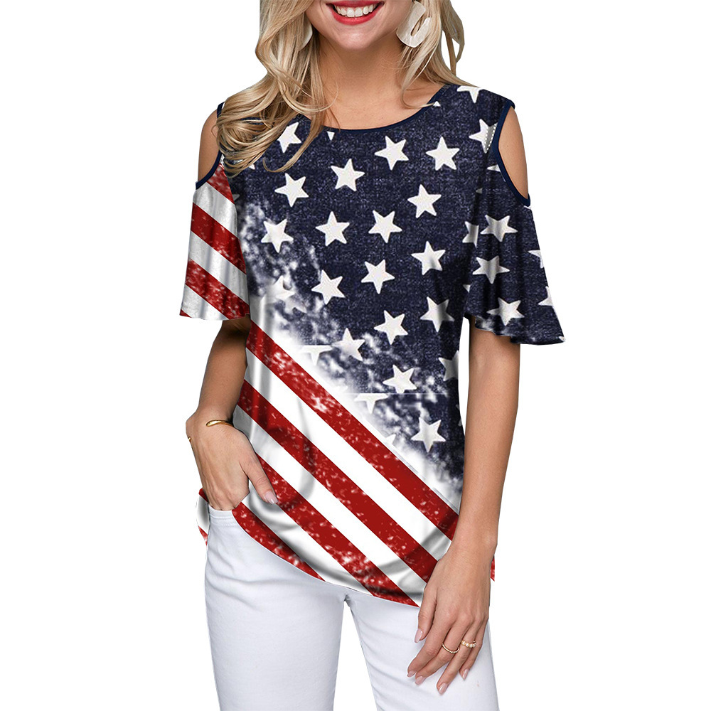 Independence Day Stars and Stripes Crew Neck Short Sleeve T在类目 女装/女士精品, 半身裙中 - 来自Buy2taobao.com提供专业的淘宝代购服务