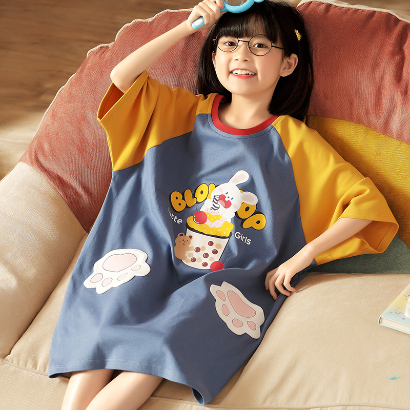 女童睡衣可爱日系小孩纯棉长袖套装大红色家居服小学生女孩儿童装