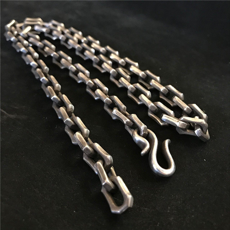 千银厚果原创8mm项链霸气粗太角链男士项链925纯银重金属手工做旧