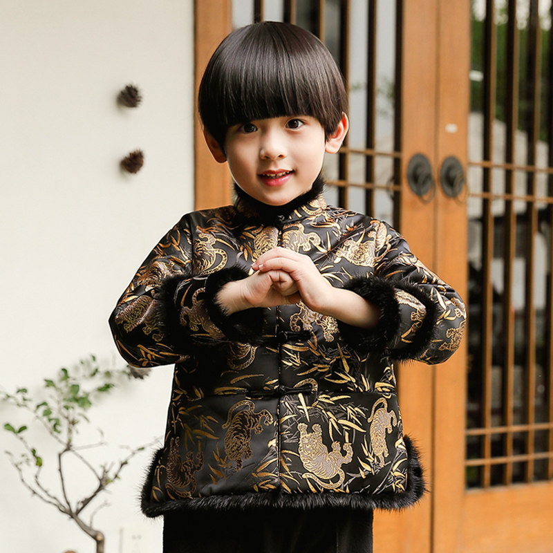 旗铂儿童唐装拜年服宝宝男汉服男童宝宝过年喜庆新年衣服周岁礼服