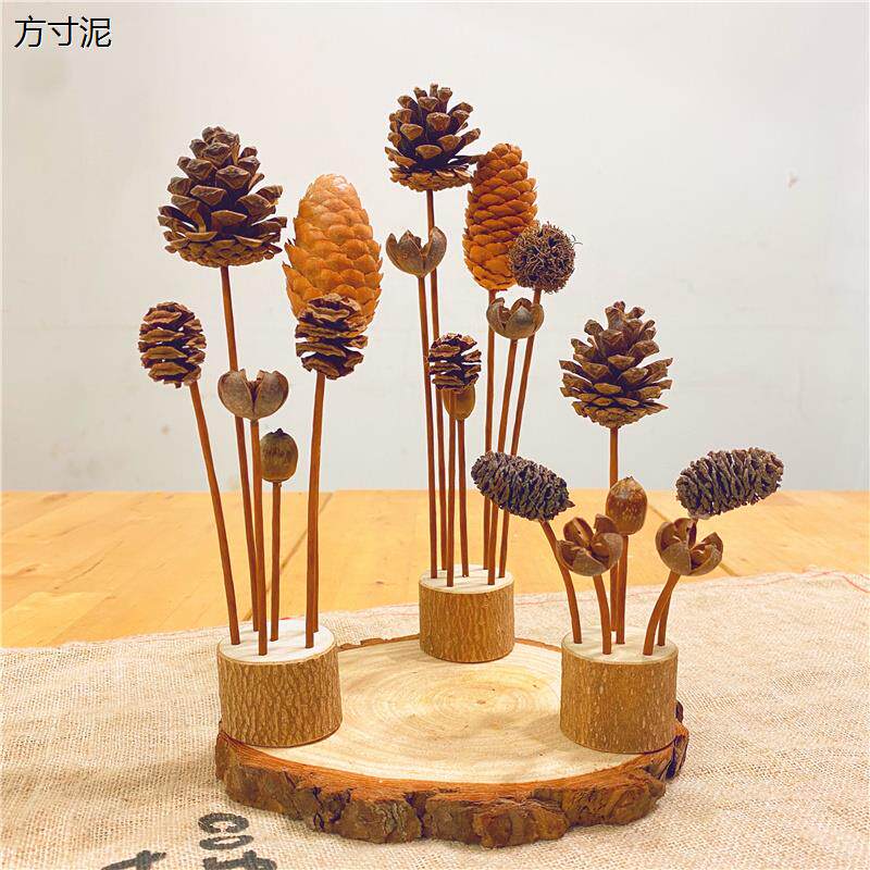 森系手工制作树桩桌面摆件创意松果组合森林复古圣诞装饰树diy