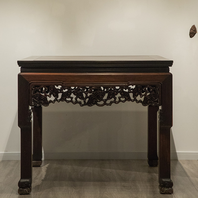 清代红木透雕灵芝纹八仙桌明清古典老家具古董收藏老红木实木方桌