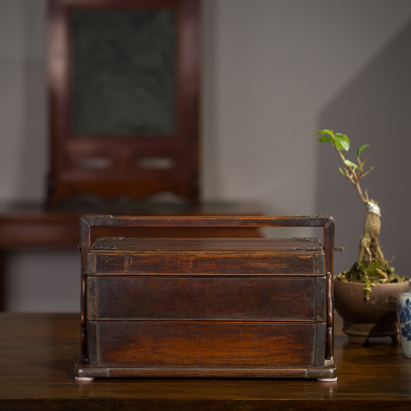 清代黄花梨两撞提梁盒老物件文玩古董收藏文房用品海南黄花梨提盒