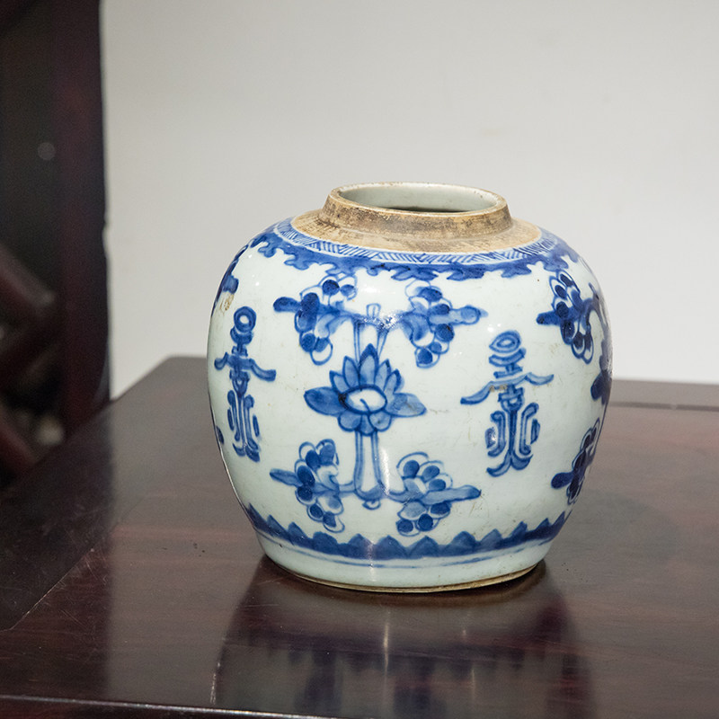 清代青花花卉纹罐老物件文玩古董收藏青花瓷器艺术品中式摆件