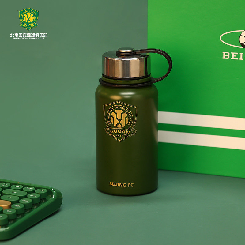 北京国安正品保温杯男女水杯高颜值650ml大容量304不锈钢定制茶杯