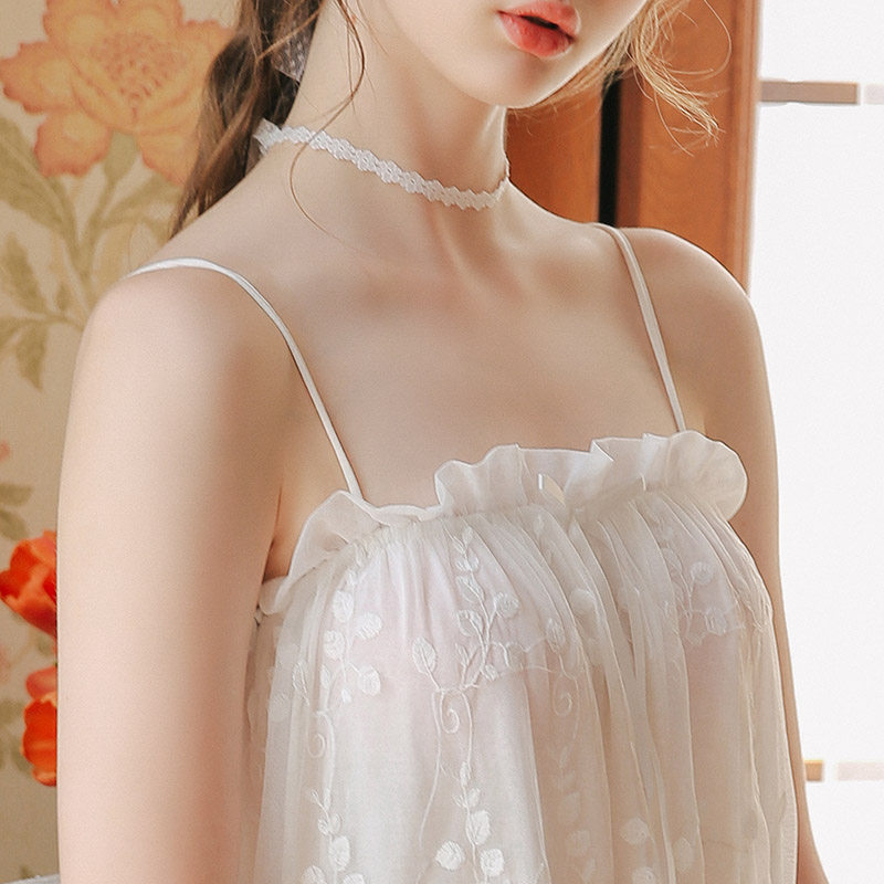 特价抹胸睡衣_白色抹胸吊带睡裙夏季薄款蕾丝性感一字领小清新少女
