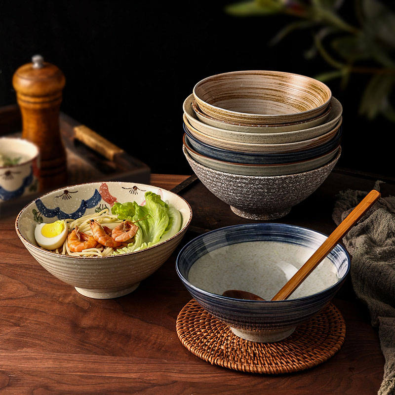 中式古风复古家用碗陶瓷餐具面碗汤面碗拉面碗汤碗老式日式斗笠碗