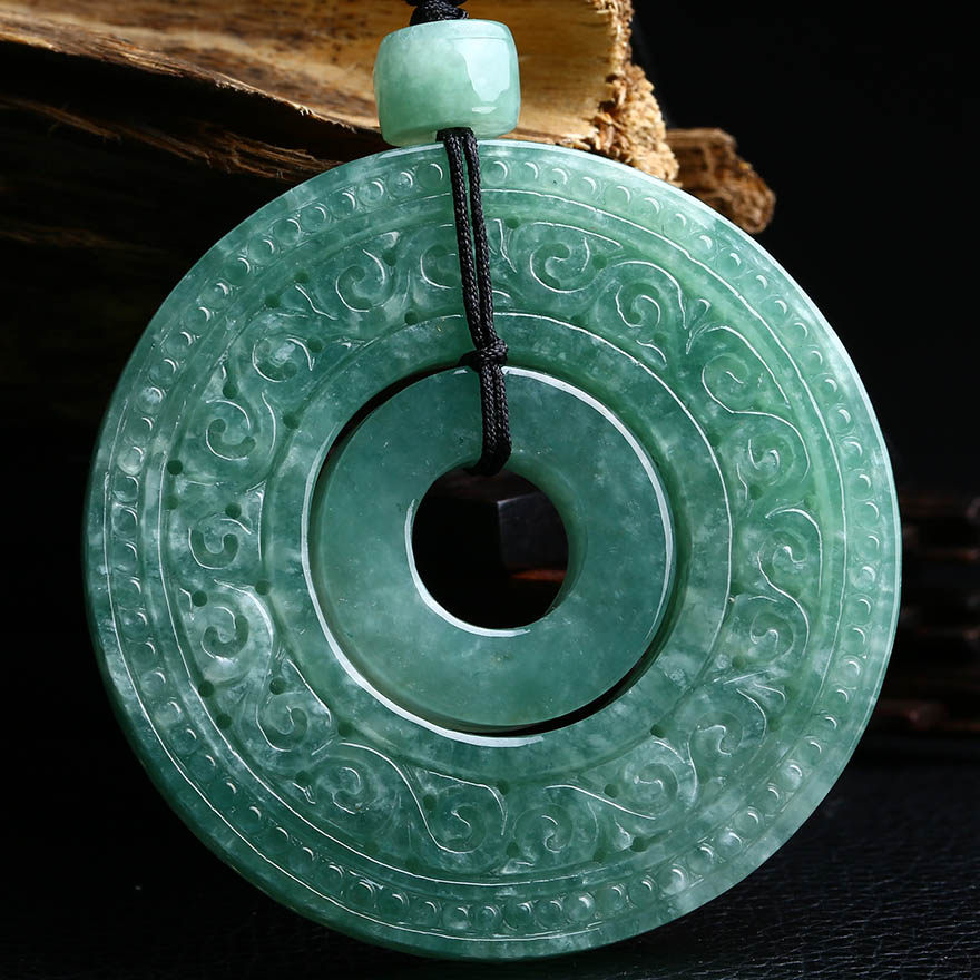 福茗翡翠~水润a货淡绿仿古平安怀古扣--平平安安 49.58g