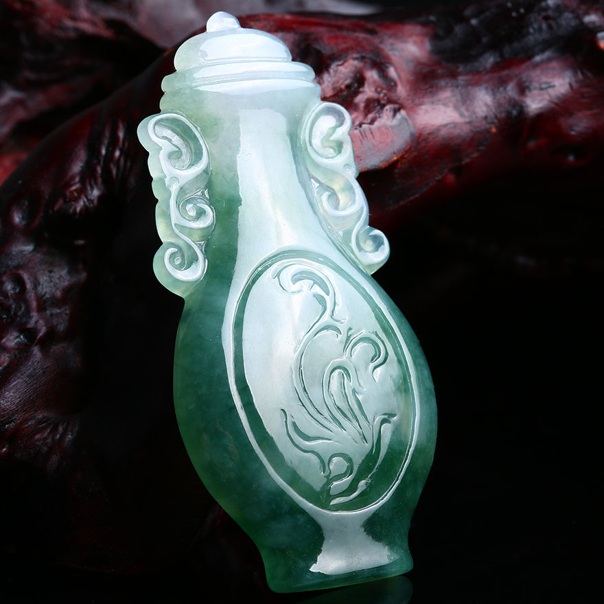 福茗翡翠~精品冰种a货飘花花瓶--平平安安 15.02g