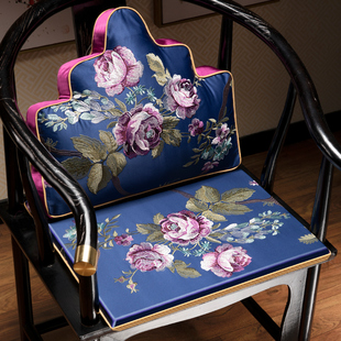 沙发坐垫刺绣牡丹红木椅垫新中式椅子圈椅久坐不累垫子家用定制