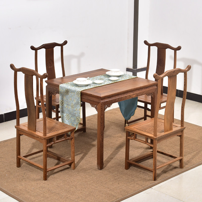 红木家具鸡翅木方桌八仙桌实木仿古棋牌桌餐桌椅组合中式饭桌简约